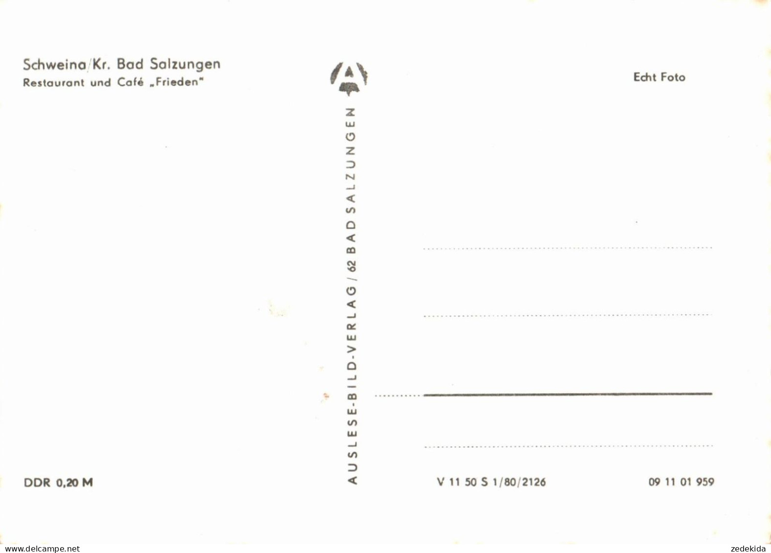 G6760 - TOP Schweina Restaurant Gaststätte Frieden - Auslese Verlag - Schweina