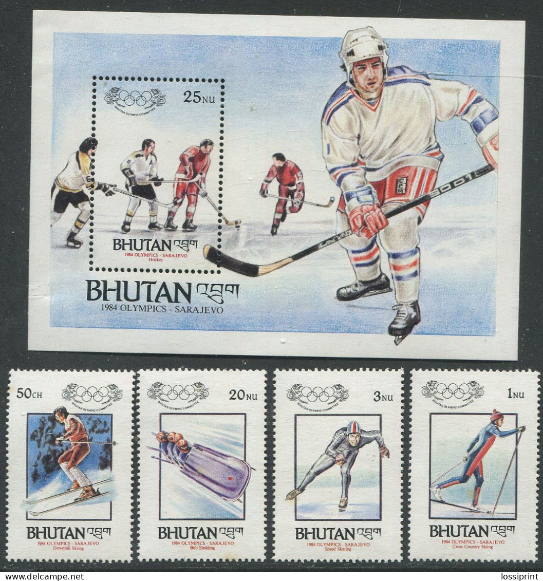 Bhutan:Unused Block And Stamps Serie Sarajevo Olympic Games 1984, Ice Hockey, Skiing, Skating, Bobi, MNH - Hiver 1984: Sarajevo