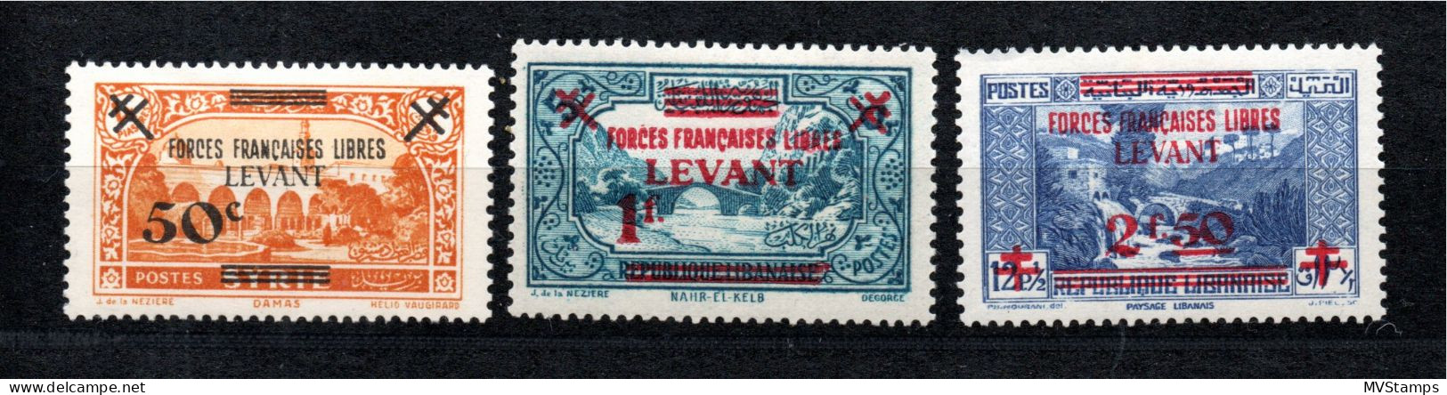 French Levante 1942 Old Set Overprinted Stamp (Michel 37/9) Unused/MLH - Ongebruikt