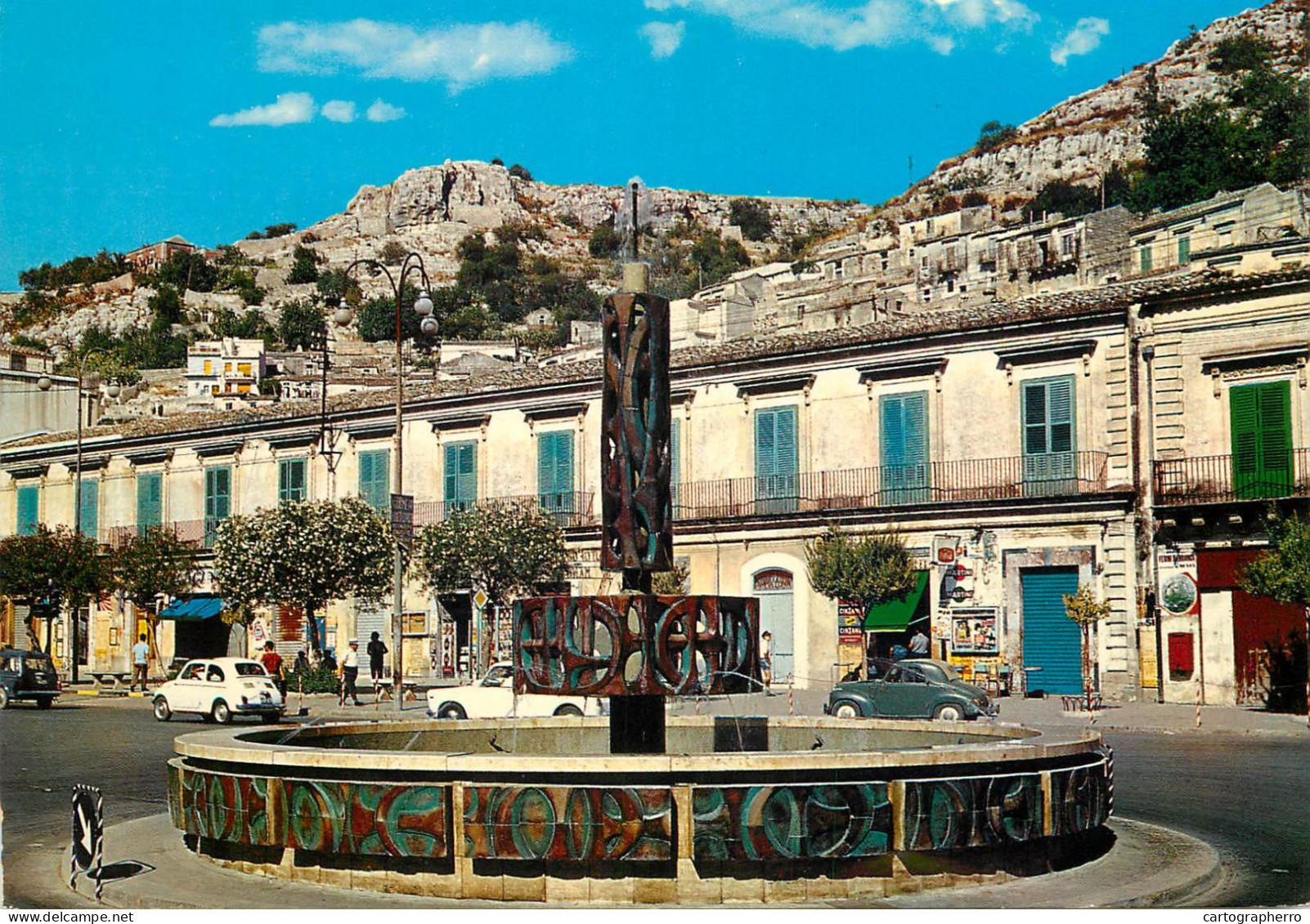 Postcard Italy Marina Di Modica Fontana E Piazza Corrado Rizzone - Modica