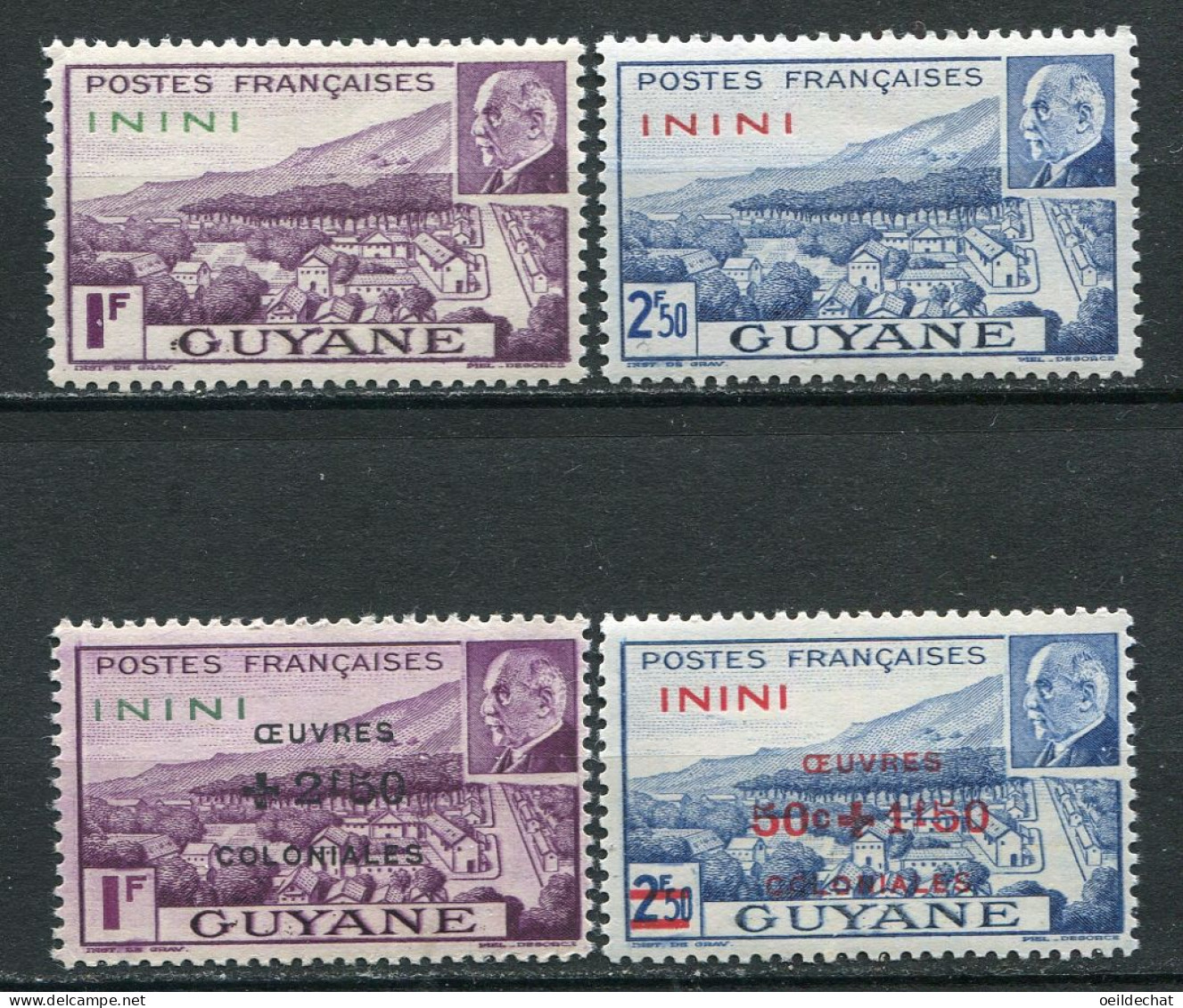 25806 Inini N°51/2**, 57/8** Maréchal Pétain  1941-44  TB - Unused Stamps