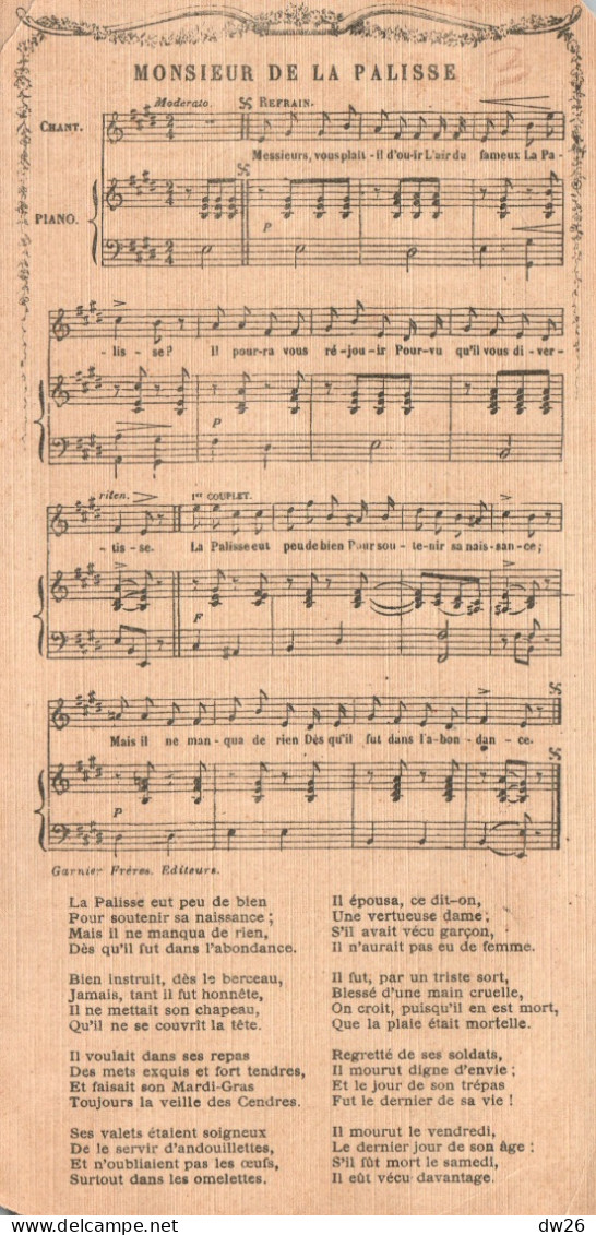 Grande Chromo Toilée Cie Coloniale - Chanson: Monsieur De La Palisse (paroles Et Musique) Illustration Maurice Leloir - Sonstige & Ohne Zuordnung