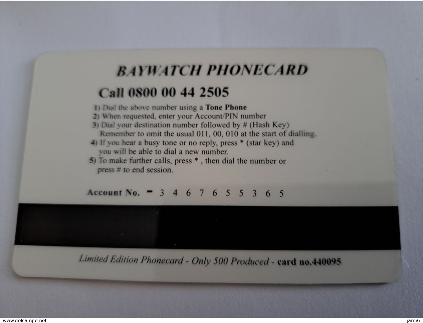 GREAT BRITAIN / 2 POUND /MAGSTRIPE  / BAYWATCH PHONECARD/ LIMITED EDITION/ ONLY 500 EX     **15677** - Collections