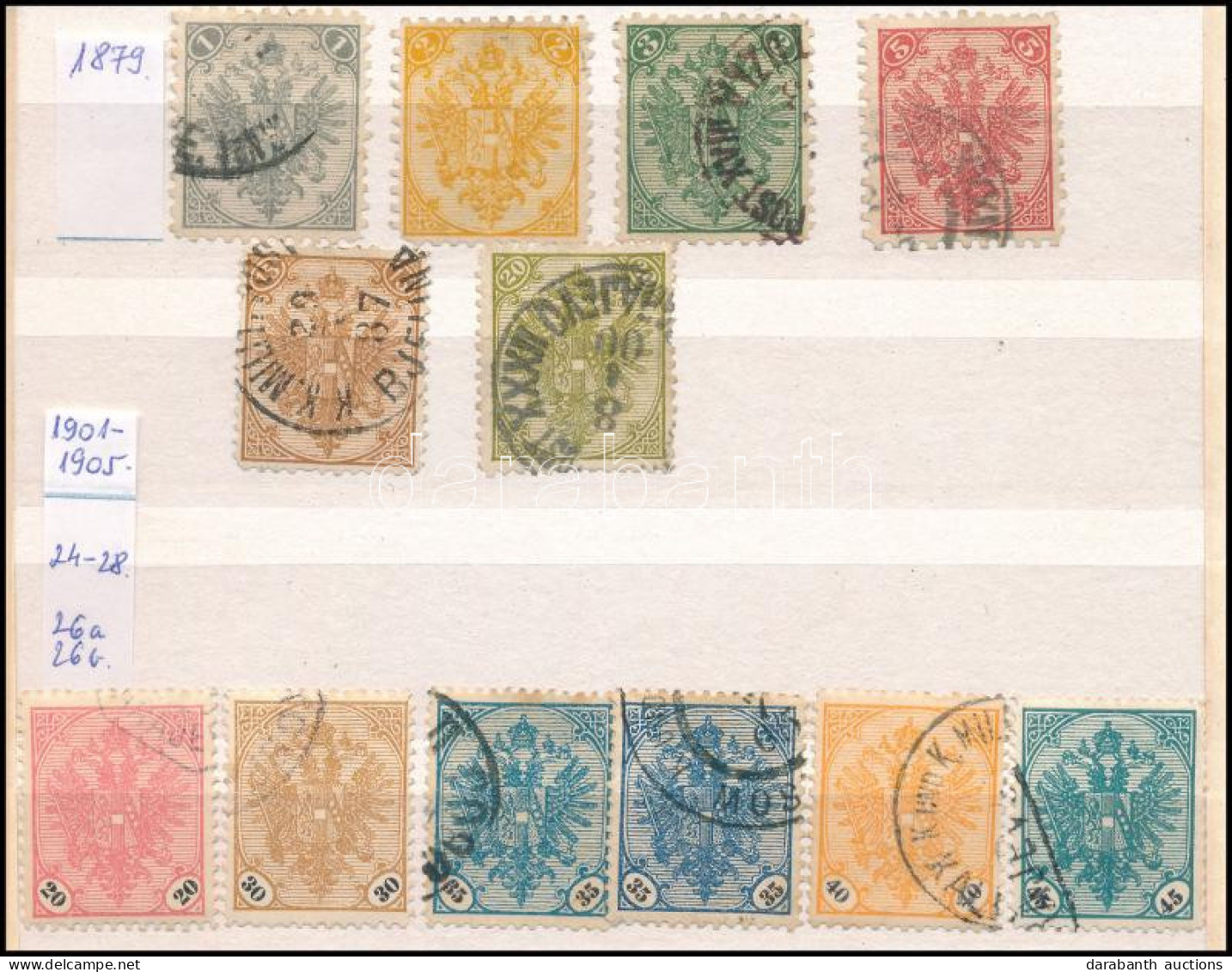 O 1879 1kr, 2kr, 3kr, 5kr, 15kr és 20kr + 1901 Sor (~12.400) - Other & Unclassified