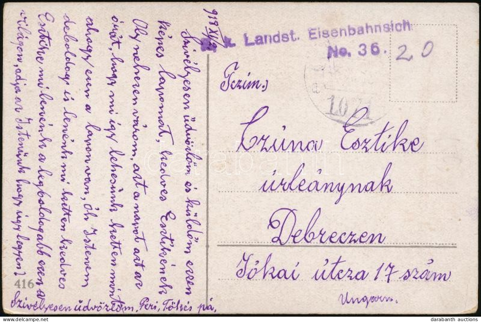 1918 Tábori Posta Képeslap Romániából / Field Postcard From Romania "K.k. Landst. Eisenbahnsich..." + "1071 A" - Otros & Sin Clasificación