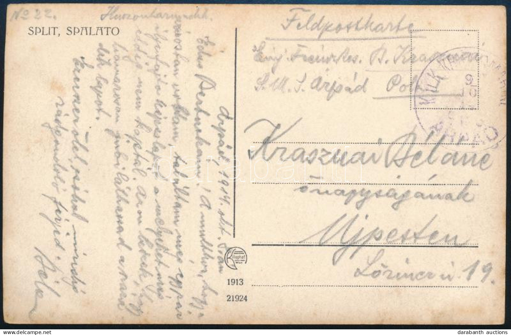 1914 Tábori Posta Képeslap "S.M.S. ÁRPÁD" - Other & Unclassified