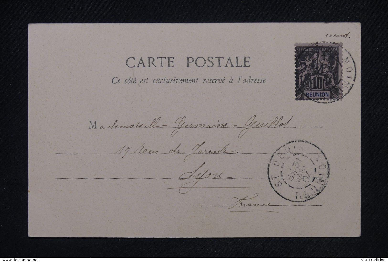 RÉUNION - Affranchissement Type Groupe De St Denis Sur Carte Postale Pour Lyon En 1904 - L 148323 - Storia Postale