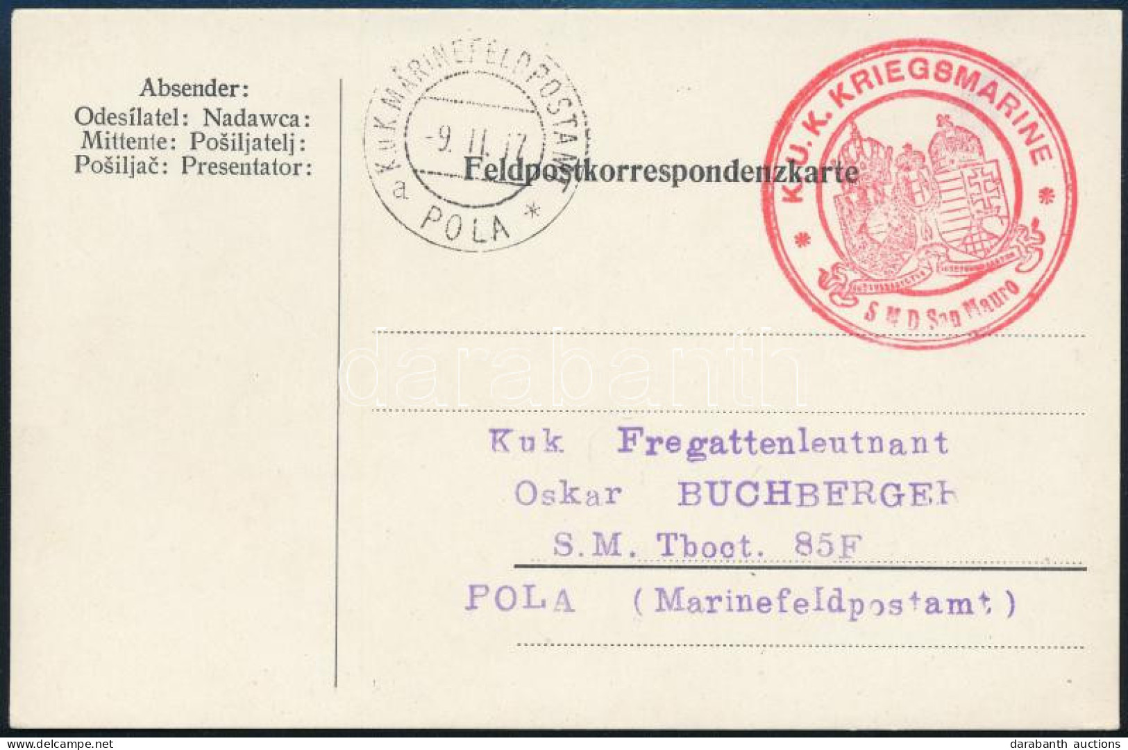 1917 Tábori Posta Levelezőlap "S M D San Mauro" - Other & Unclassified