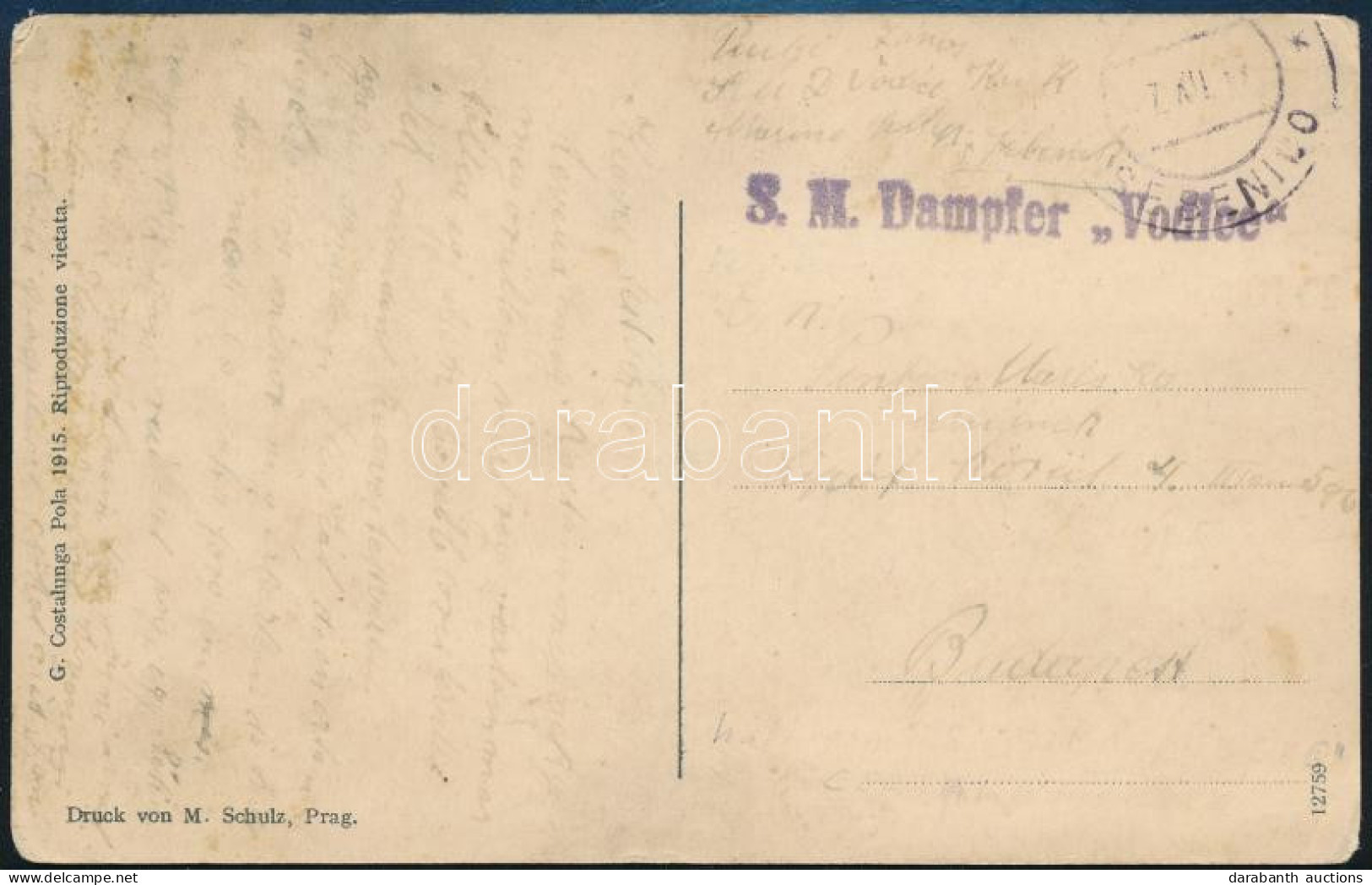 1917 Tábori Posta Képeslap "S.M. Dampfer Vodice" - Other & Unclassified