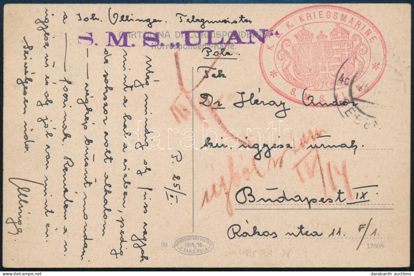 ~1917 Tábori Posta Képeslap "S. M. S. ULAN" - Other & Unclassified