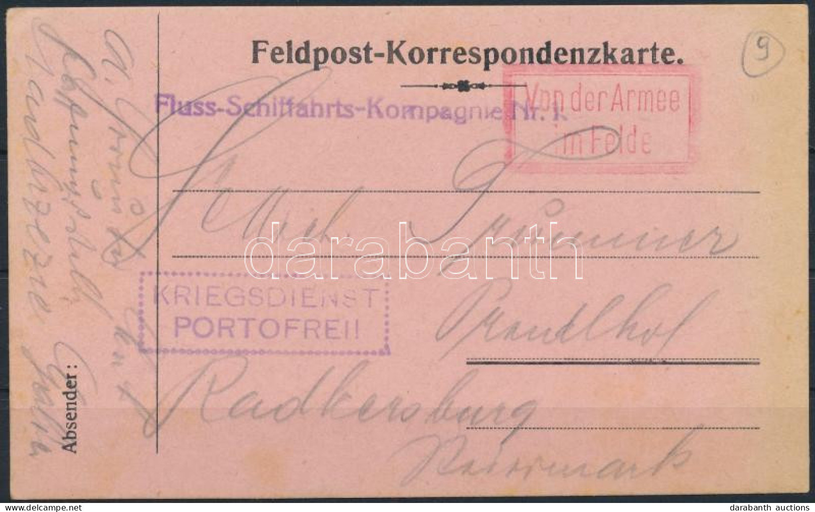 ~1917 Tábori Posta Levelezőlap "Fluss-Schiffahrts-Kompagnie Nr. 1" - Sonstige & Ohne Zuordnung