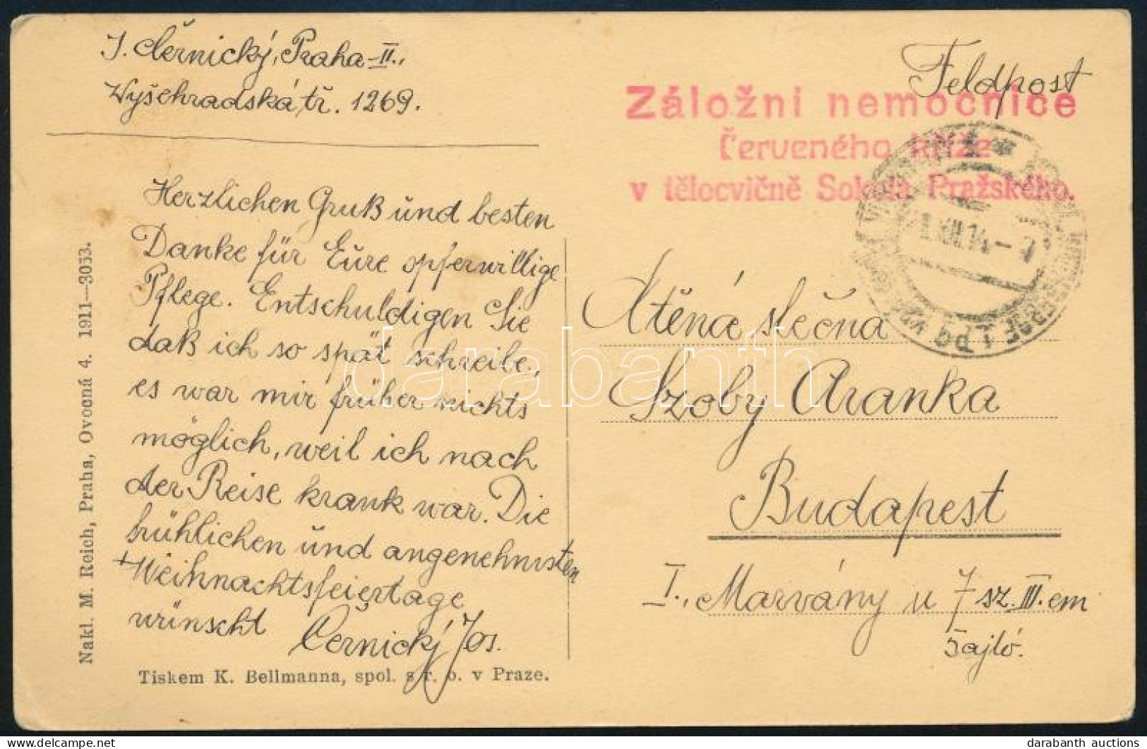 1914 Prágai Tábori Kórházból Küldött Képeslap Budapestre - Other & Unclassified