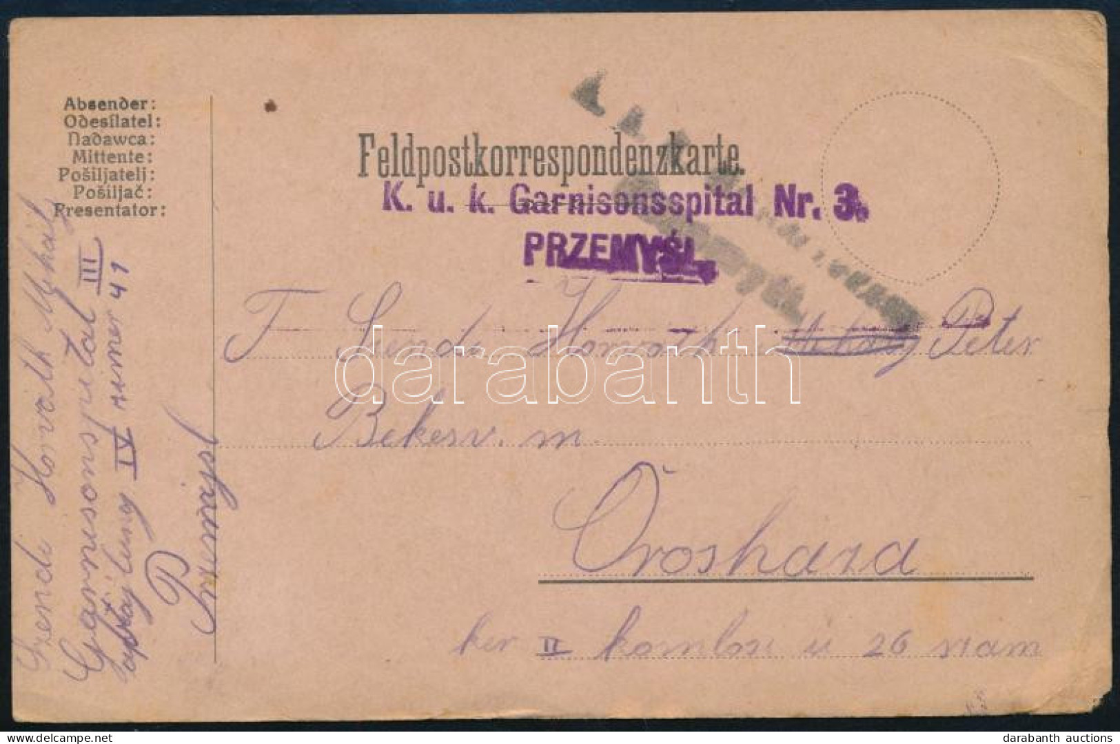 1915 Tábori Posta Levelezőlap "K.u.k. Garnisonsspital Nr.3. PRZEMYSL" - Autres & Non Classés