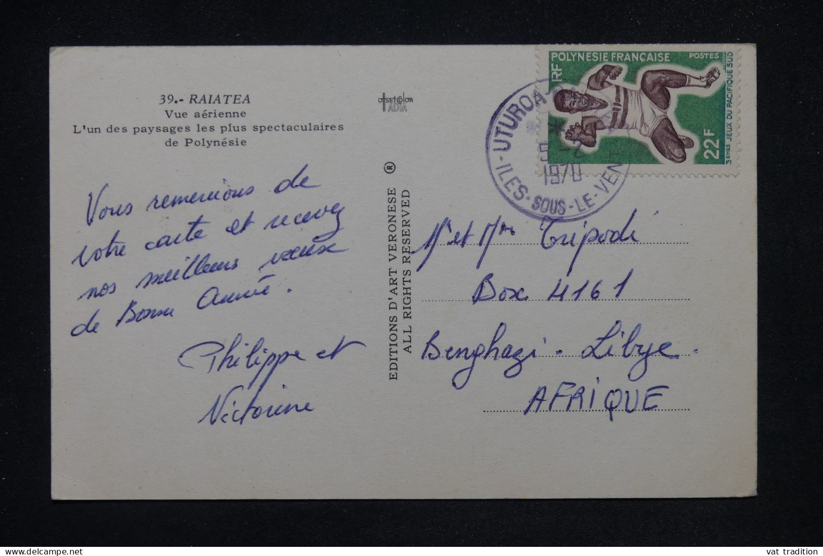 POLYNÉSIE - Affranchissement De Uturoa Sur Carte Postale En 1970 Pour La Libye - L 148324 - Covers & Documents