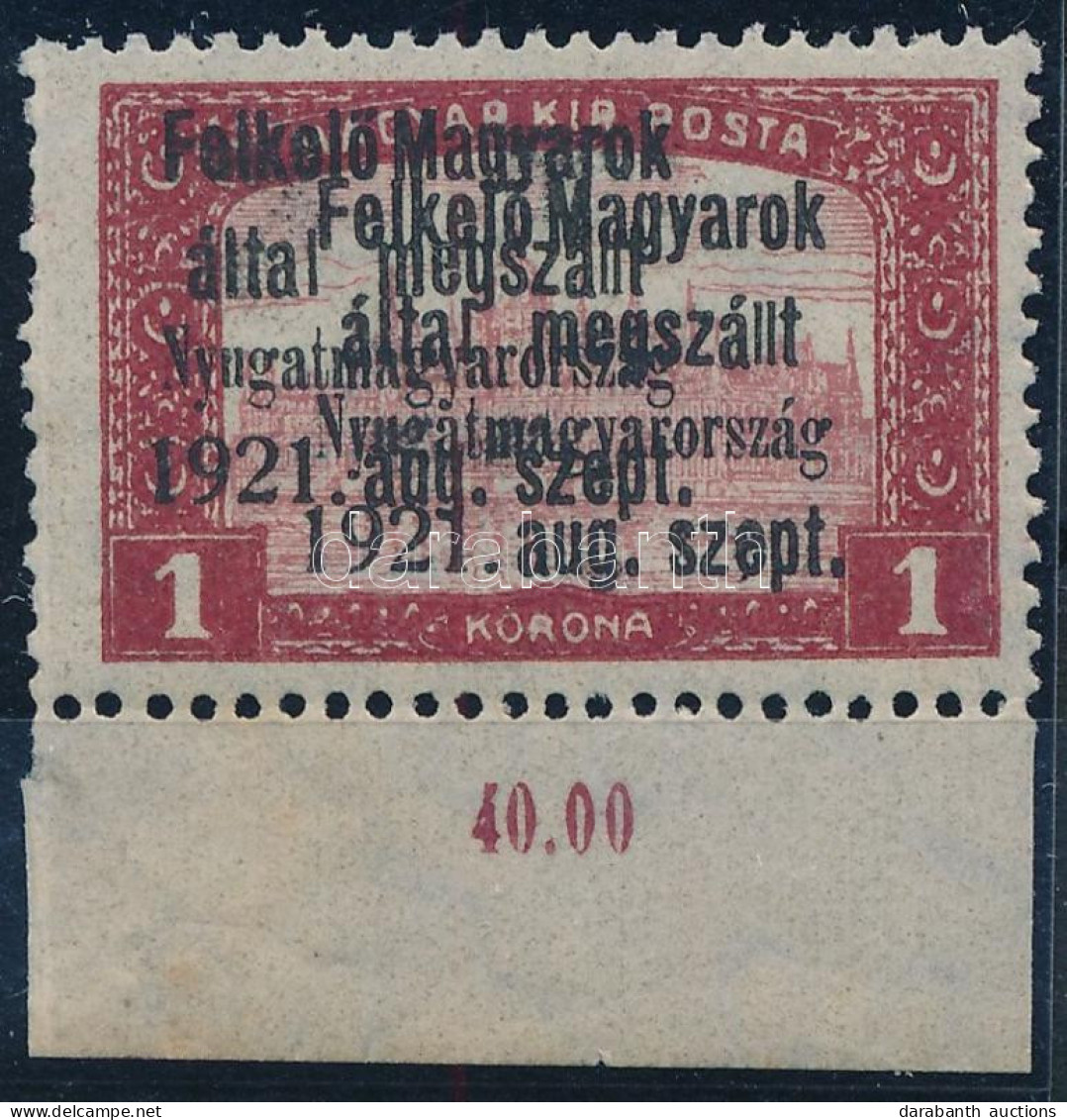 ** Nyugat-Magyarország I. 1921 Parlament 1K Kettős Felülnyomással, Bodor Vizsgálójellel - Andere & Zonder Classificatie