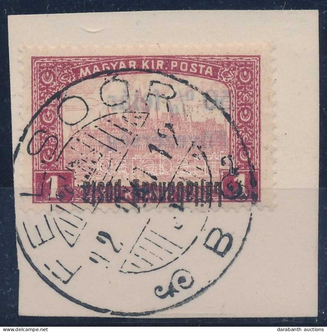 Nyugat-Magyarország III. 1921 Parlament 1K Fordított Felülnyomással. Signed: Bodor - Sonstige & Ohne Zuordnung