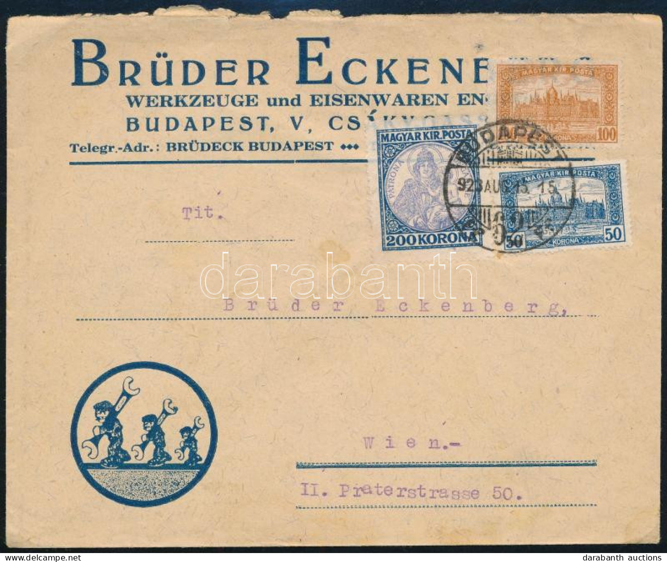 1923 Levél 350K Bérmentesítéssel Bécsbe - Andere & Zonder Classificatie