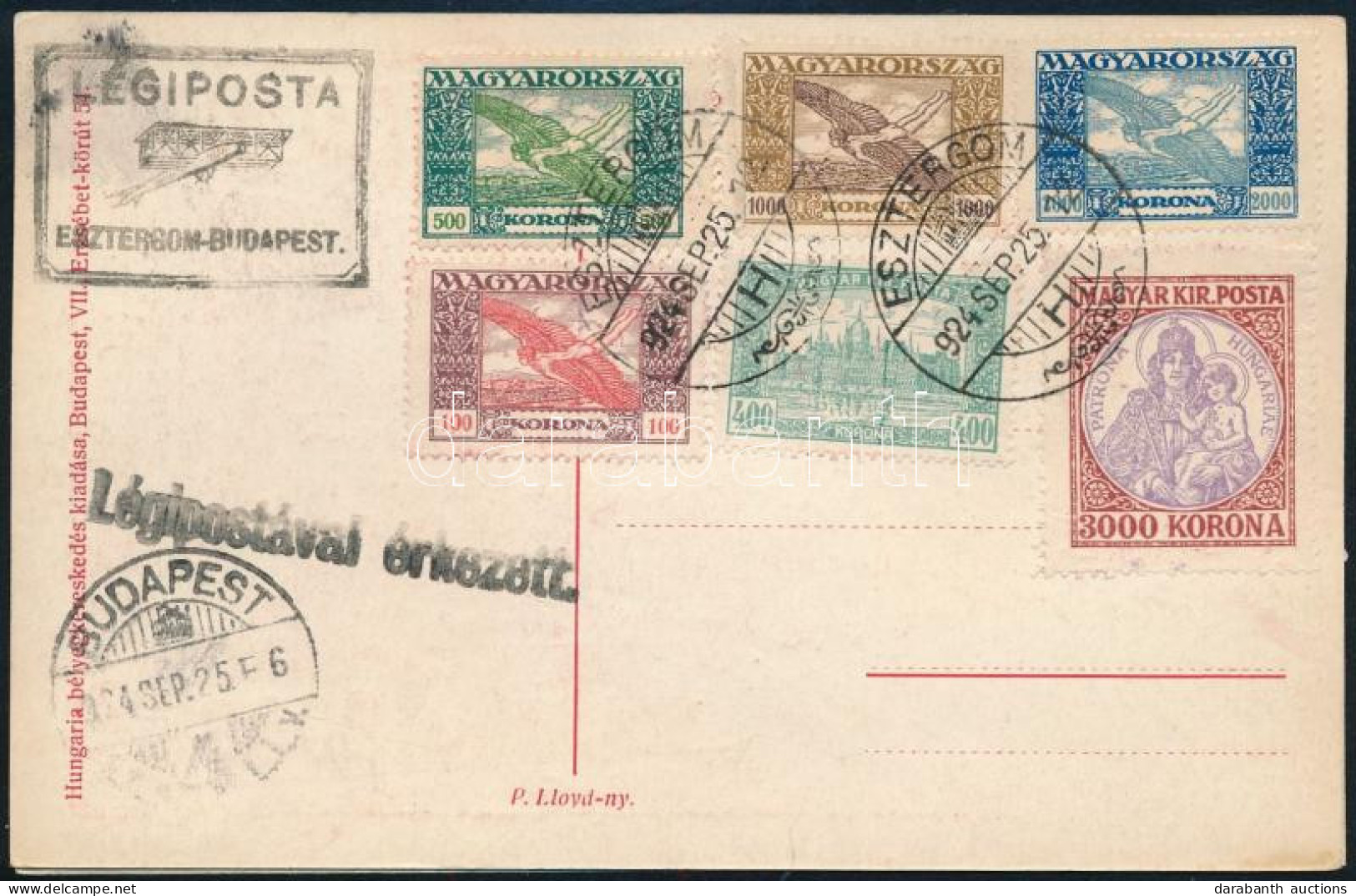 1924 2 Db Esztergom-Budapest Légi Levelezőlap - Otros & Sin Clasificación