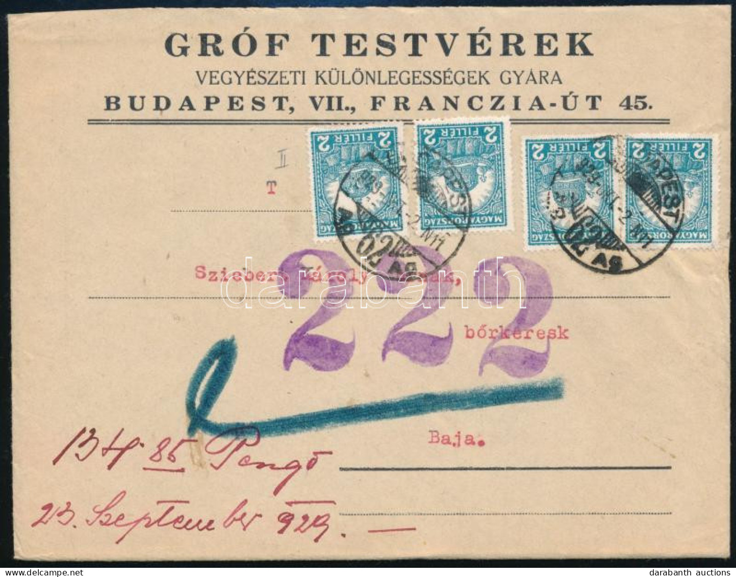 1929 Levél Budapestről Bajára 24f Bérmentesítéssel - Other & Unclassified