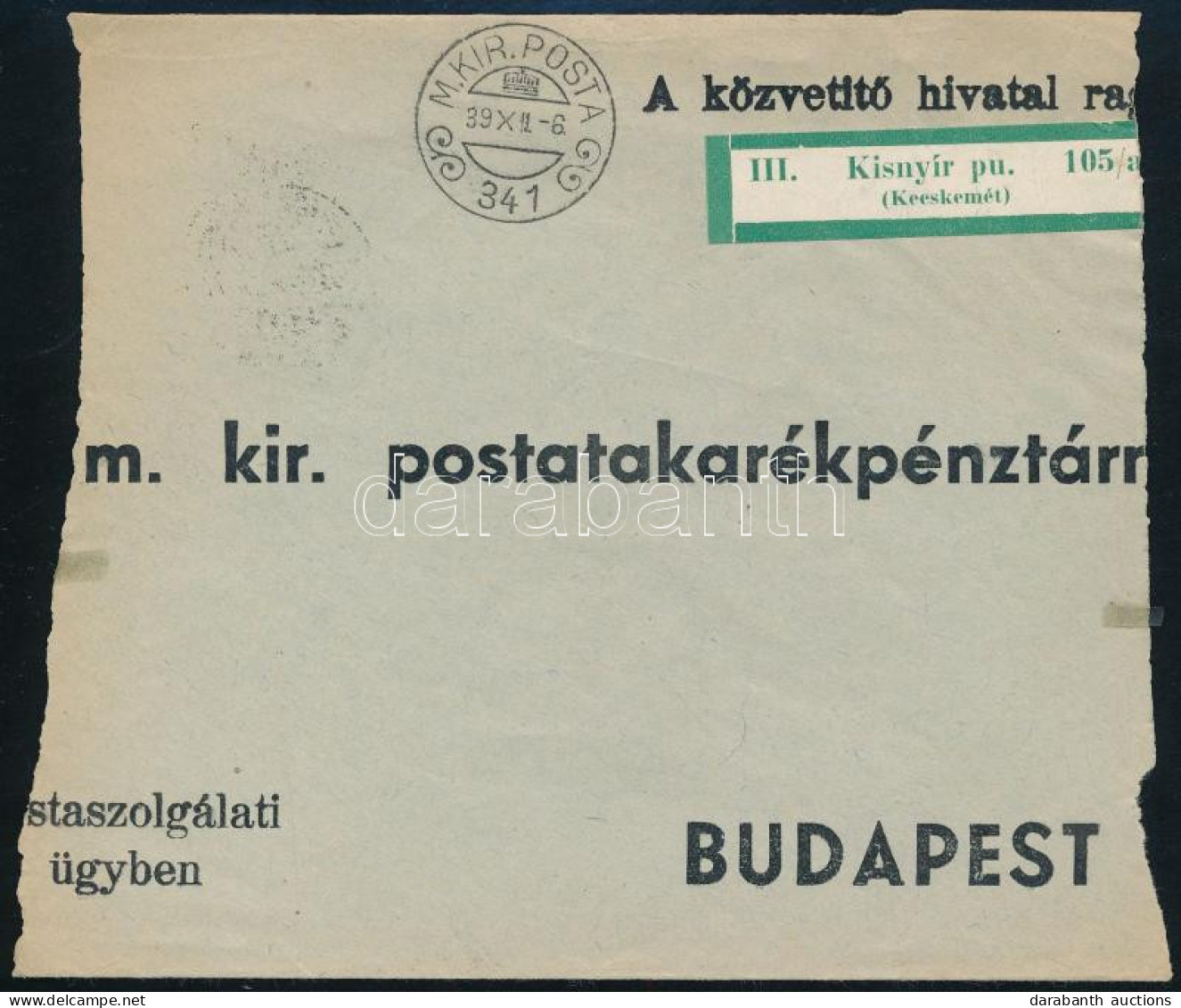 1939 Postatakarékpénztári Boríték Darab Kisnyír Ragjeggyel - Other & Unclassified