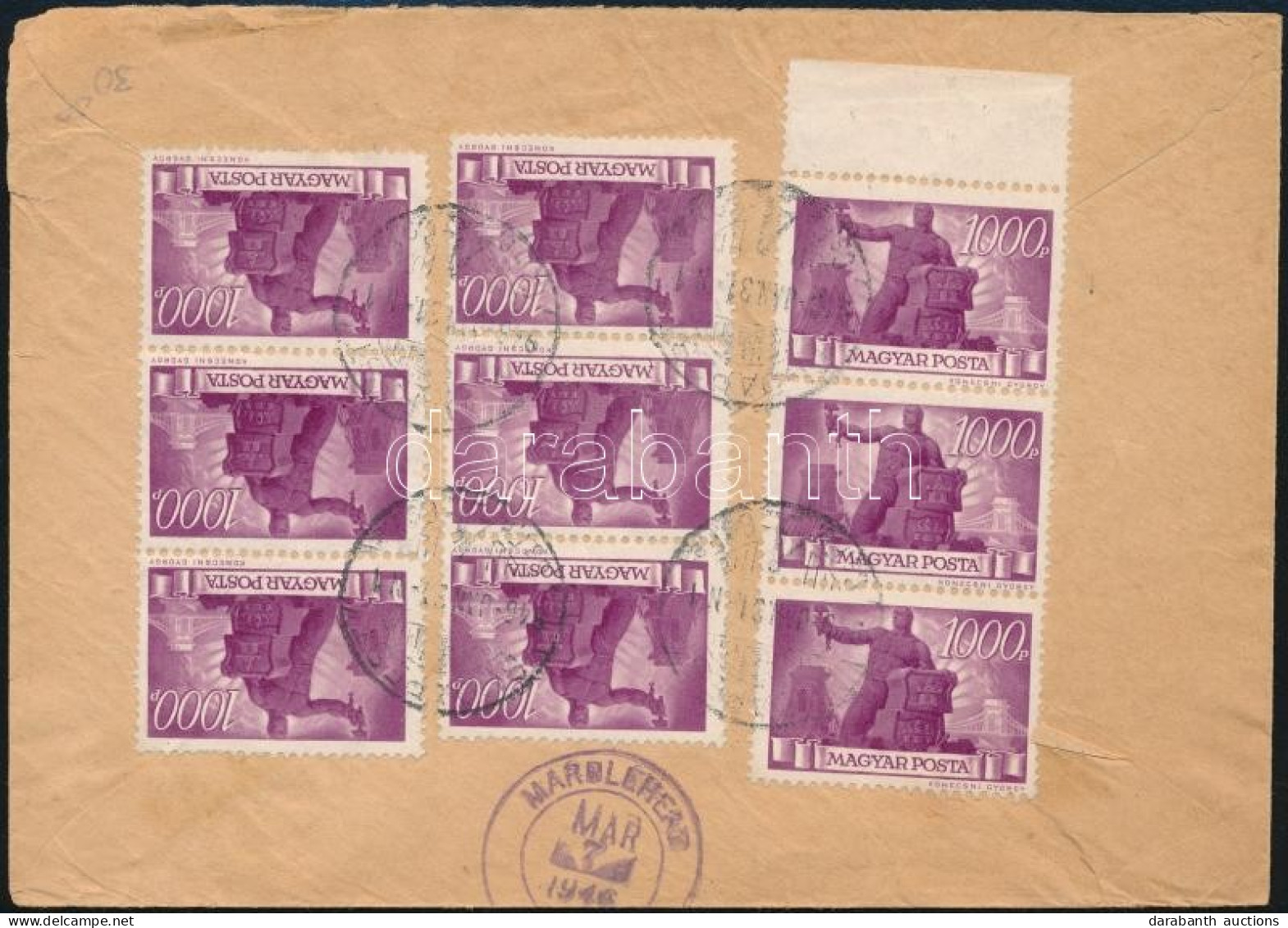 1946 (6. Díjszabás) Ajánlott Levél Az USA-ba Újjáépítés 9x1000P Bérmentesítéssel / Registered Cover To USA Franked With  - Otros & Sin Clasificación