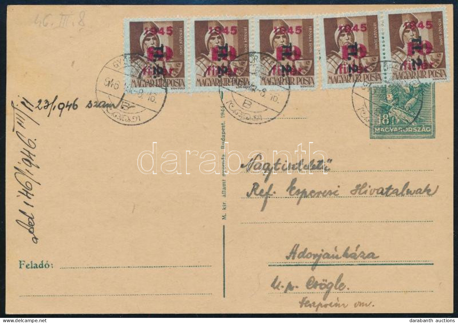1946 (8. Díjszabás) Levelezőlap 5 Db Bélyeggel - Sonstige & Ohne Zuordnung