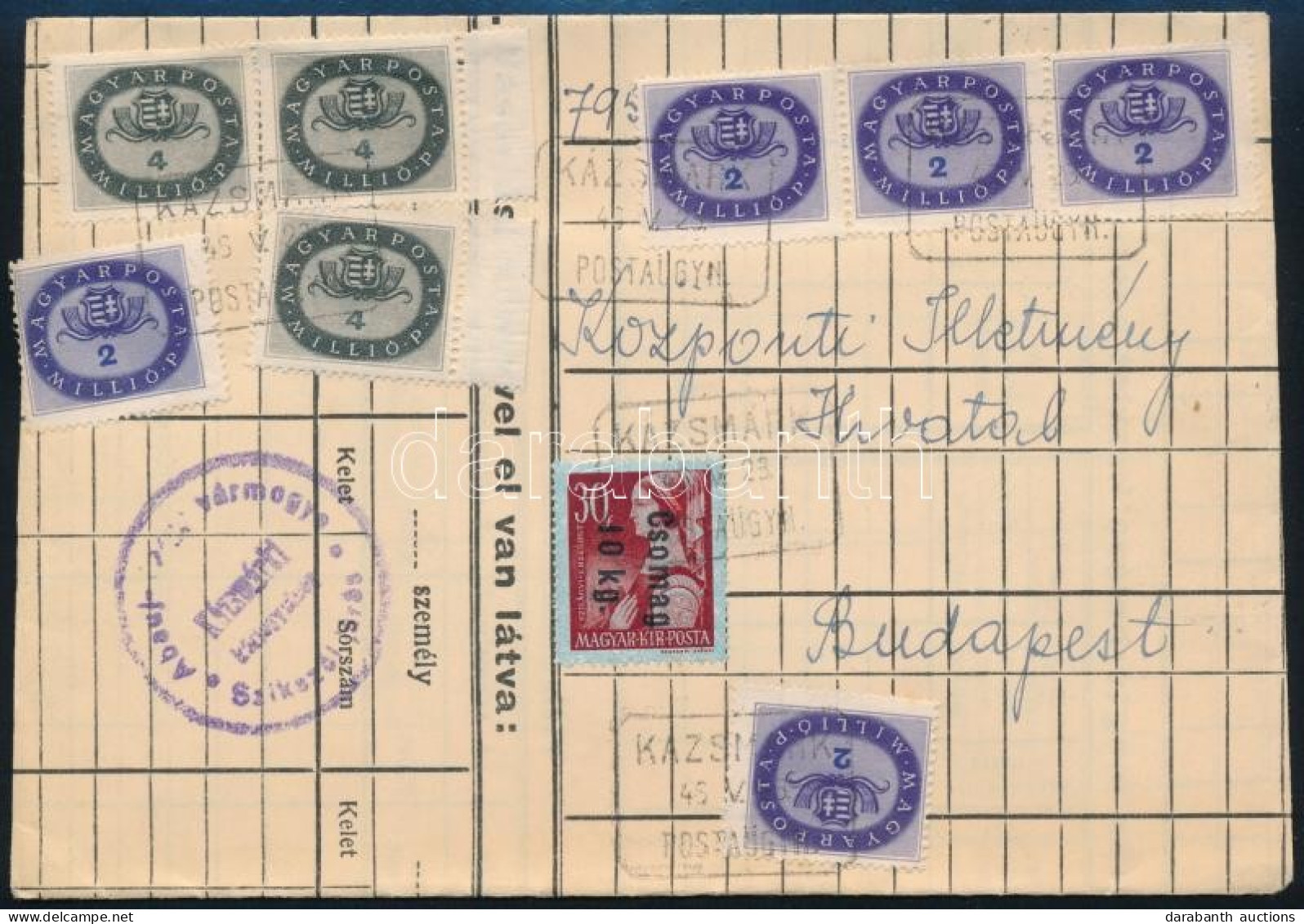 1946 (16. Díjszabás) Levél 9 Db Bélyeggel Bérmentesítve, KÁZSMÁRK Postaügynökségi Bélyegzéssel Budapestre / Cover With 9 - Andere & Zonder Classificatie