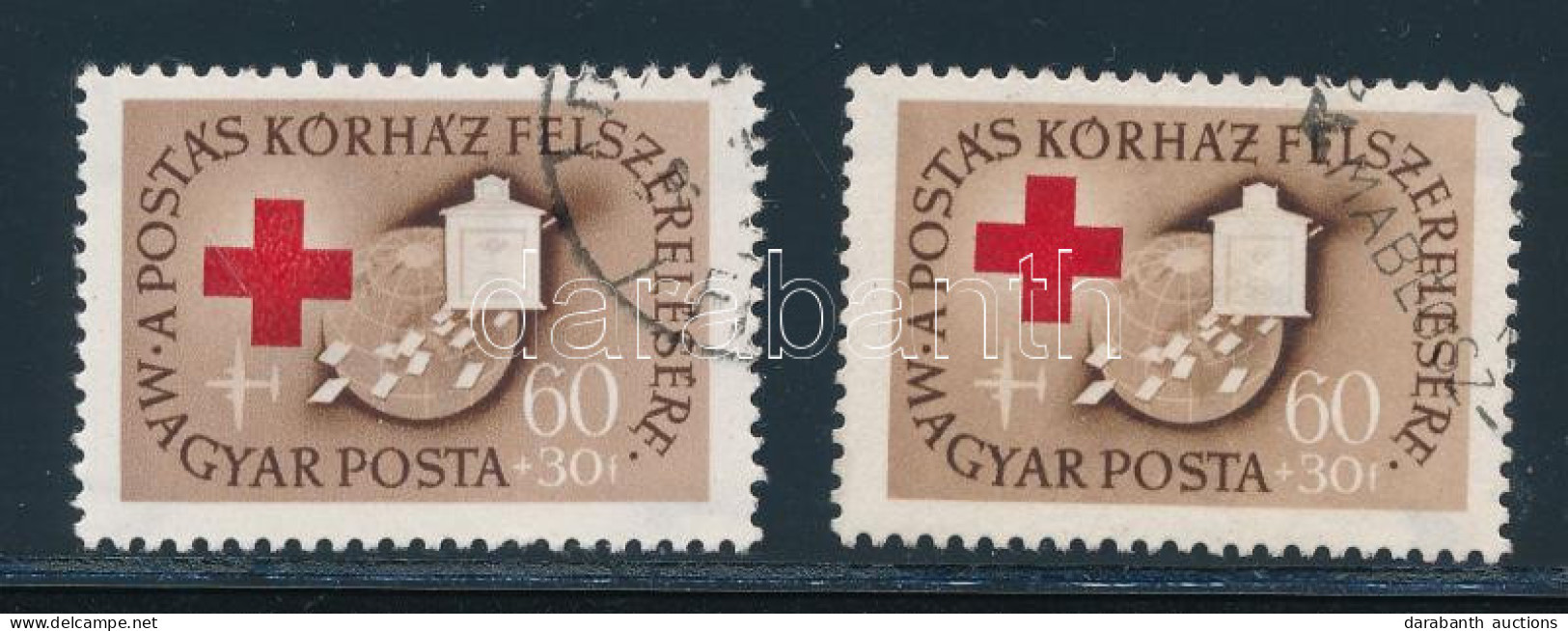 O 1957 Postás Kórház 60f Lecsúszott Vöröskereszttel + Támpéldány - Otros & Sin Clasificación