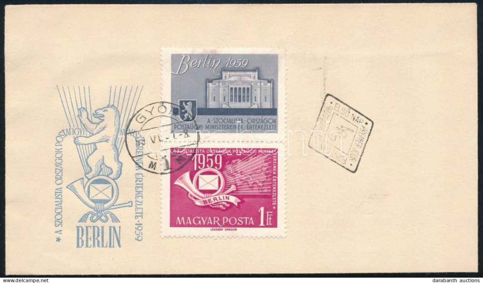 1959 Postaminiszterek értekezlete Bélyeg FDC-n "kettőspont" Lemezhibával - Autres & Non Classés