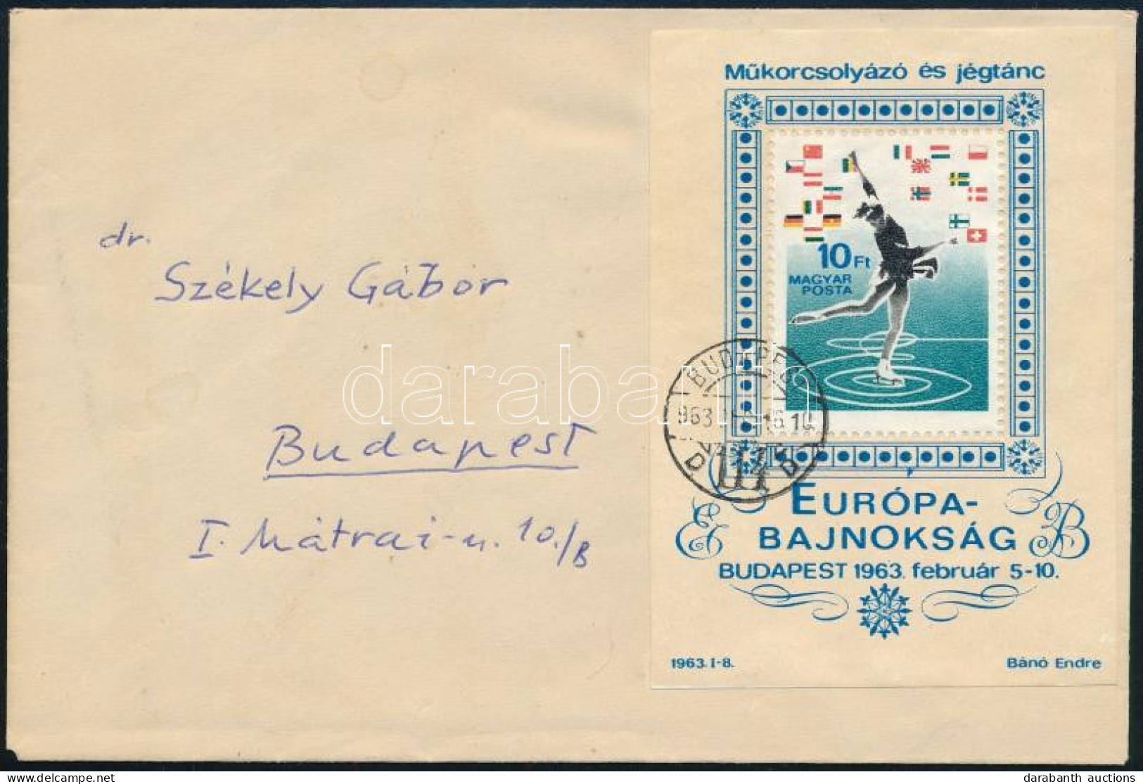 1963 Műkorcsolyázó és Jégtánc EB Blokk Az Ismert Lemezhibával Levélen / Mi Block 37 With Plate Variety On Cover - Otros & Sin Clasificación