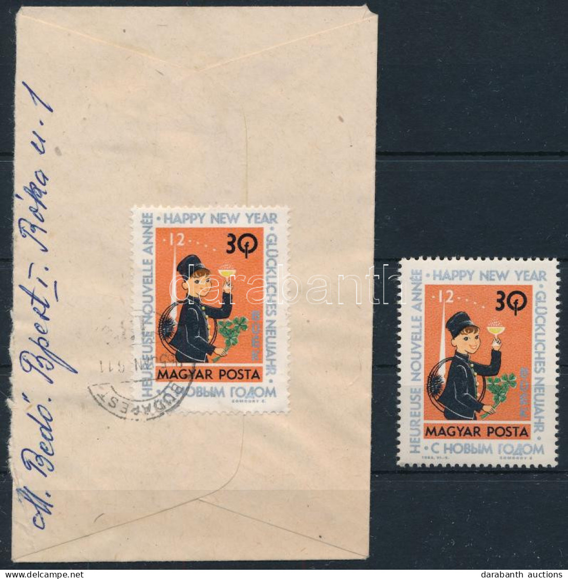 1963 Újév 30f Elfogazott Bélyeg Levélen + Postatiszta Támpéldány - Otros & Sin Clasificación