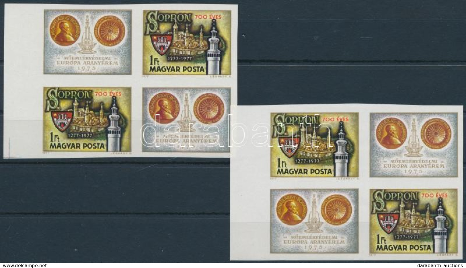 ** 1977 Sopron 4 Db Vágott Szelvényes Bélyeg ívszéli Négyestömbökben (14.000) / Mi 3206 4 Imperforate Stamps With Tab In - Andere & Zonder Classificatie