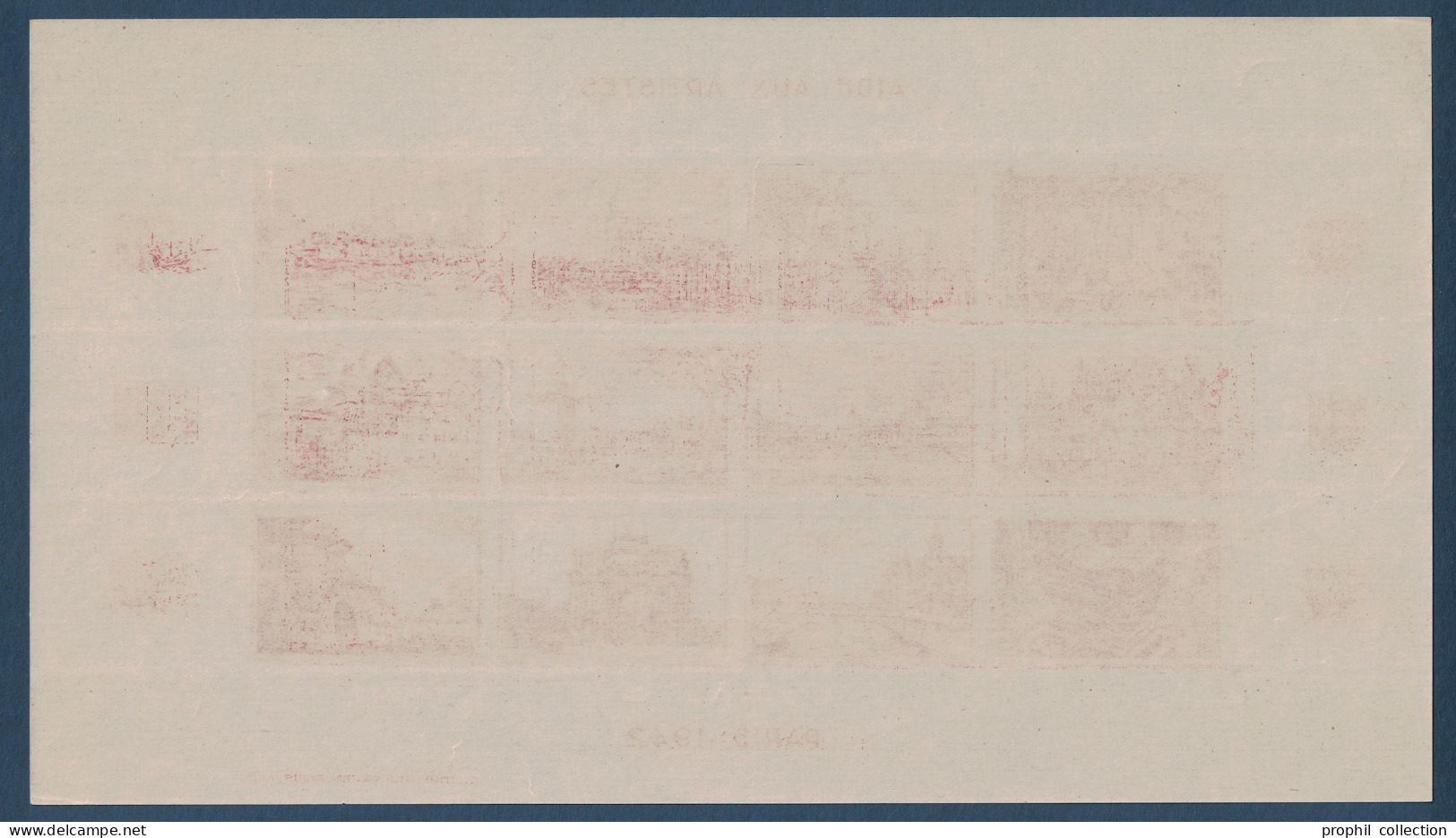 BLOC FEUILLET NON DENTELÉ De 12 VIGNETTES " AIDE AUX ARTISTES " De L'INSTITUT DE GRAVURE De PARIS 1942 - Esposizioni Filateliche