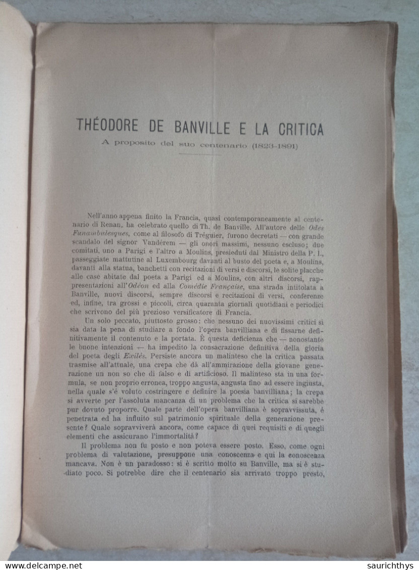 Théodore De Banville E La Critica Estratto Da La Cultura 1924 Autografo Italo Siciliano Da Campo Calabro - Geschiedenis, Biografie, Filosofie