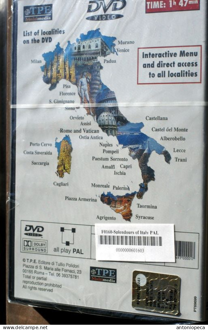 DVD SPLENDORS OF ITALY, 8 LANGUAGES, TIME 1H, 47M - Documentaires