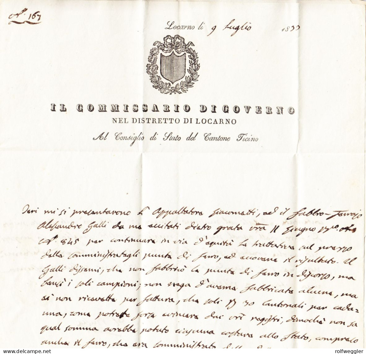 1899 Vollständiger Amtsbrief Mit Amtsstempel LOCARNO Sowie Stabstempel LOCARNO In Grünblau - ...-1845 Prephilately