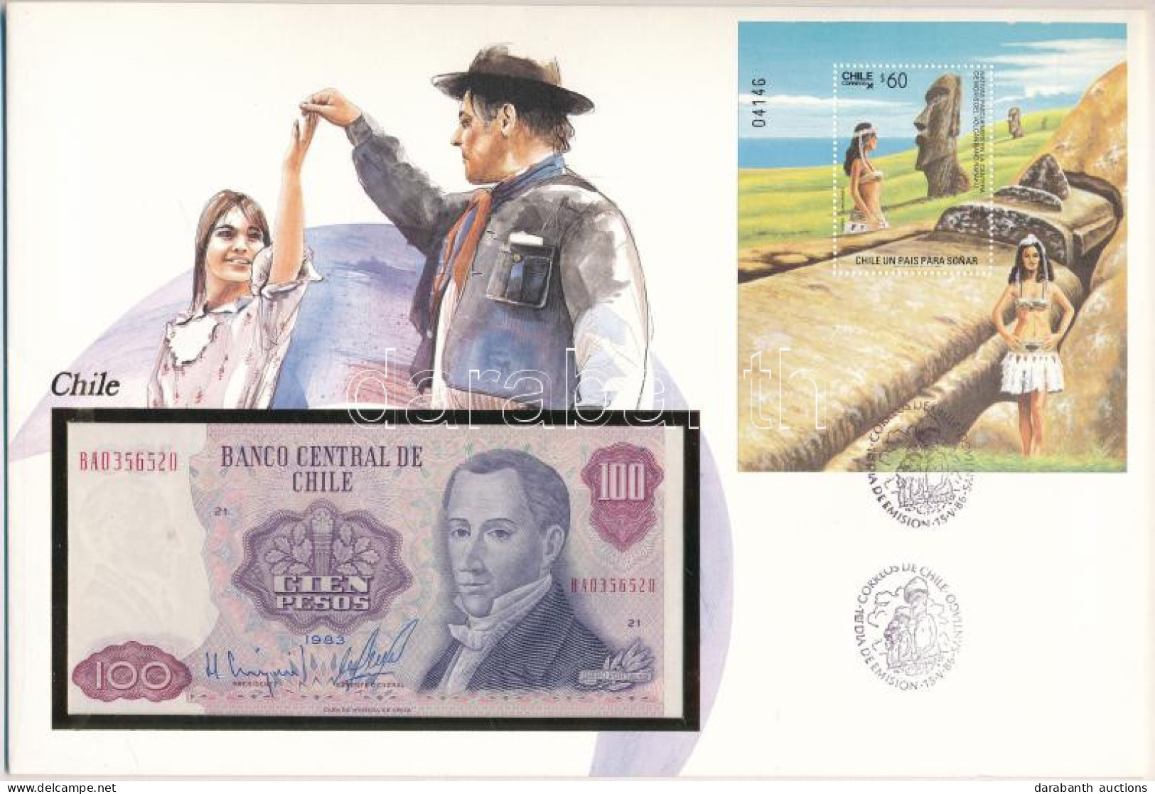 Chile 1983. 100P Felbélyegzett Borítékban, Bélyegzéssel T:UNC Chile 1983. 100 Pesos In Envelope With Stamp And Cancellat - Non Classés