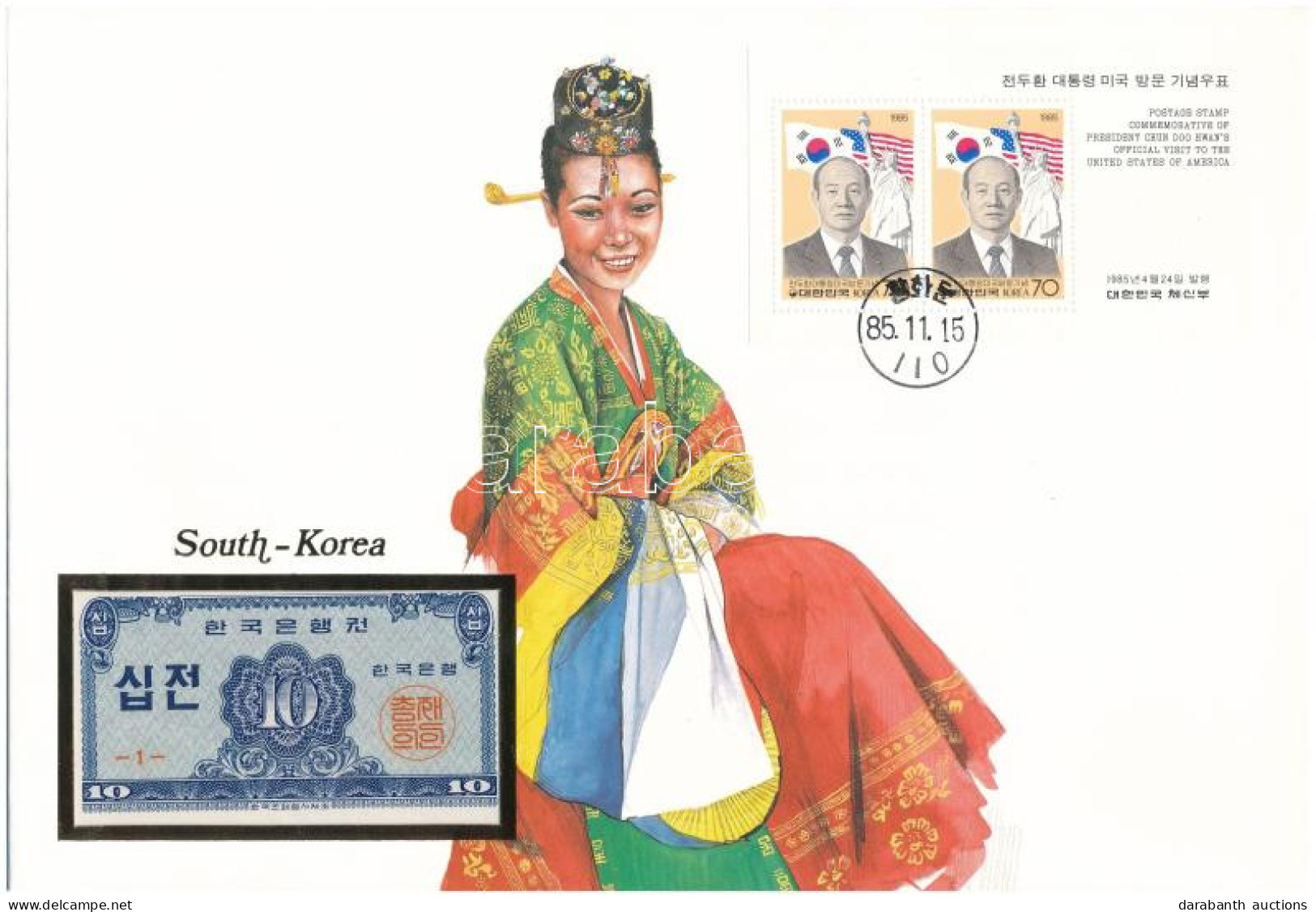 Dél-Korea 1962. 10J Felbélyegzett Borítékban, Bélyegzéssel T:I South Korea 1962. 10 Jeon In Envelope With Stamp And Canc - Non Classificati