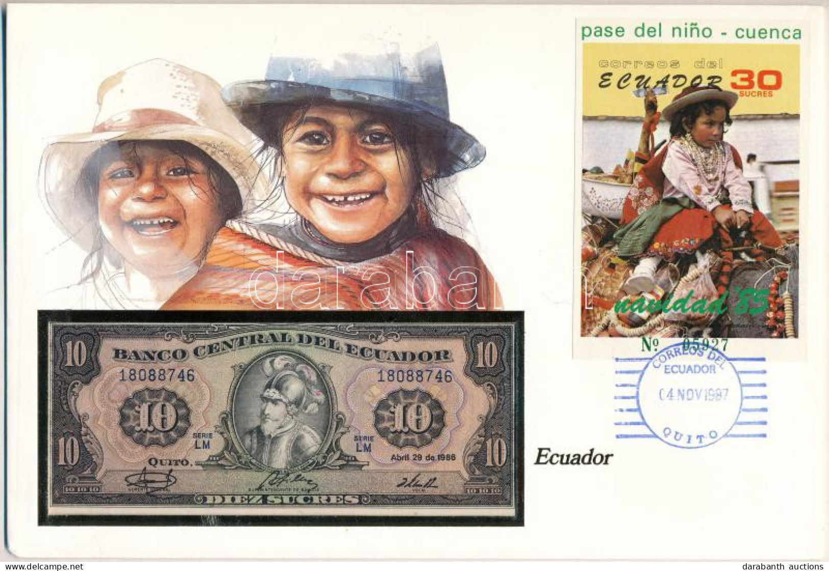 Ecuador 1986. 10S Felbélyegzett Borítékban, Bélyegzéssel T:UNC Ecuador 1986. 10 Sucres In Envelope With Stamp And Cancel - Ohne Zuordnung