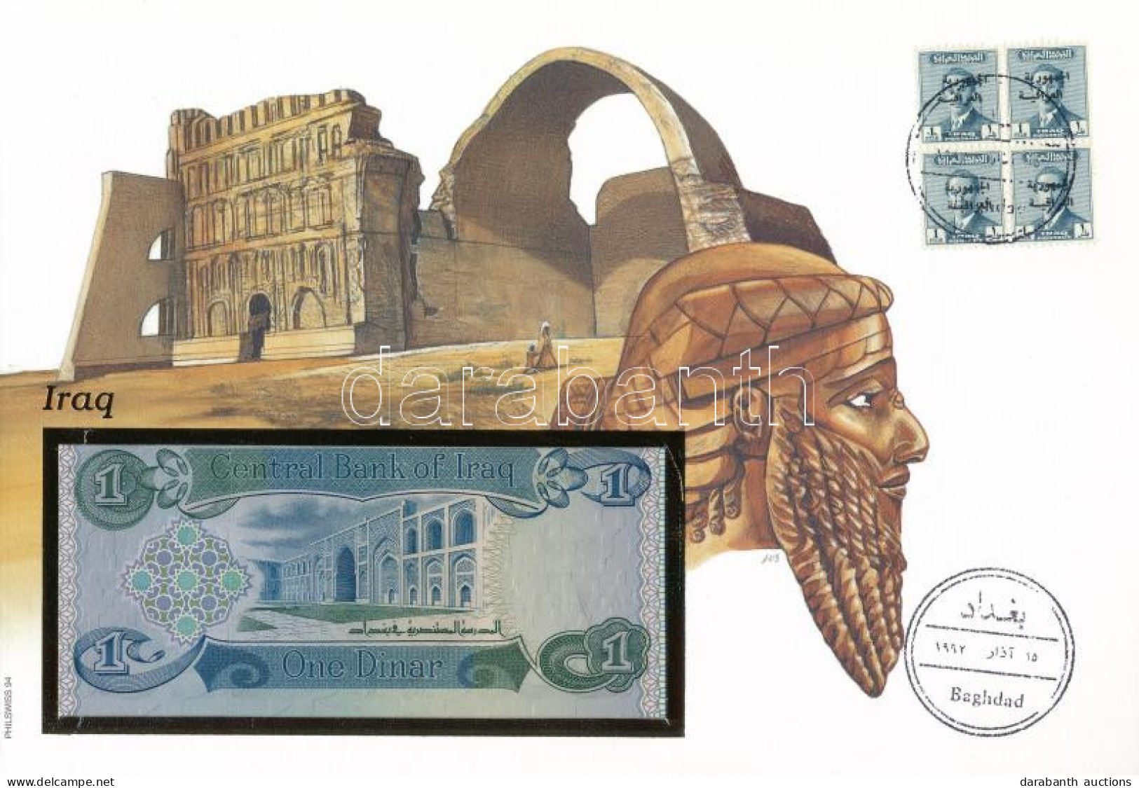 Irak 1980. 1D Borítékban, Alkalmi Bélyeggel és Bélyegzéssel T:UNC Iraq 1980. 1 Dinar In Envelope With Stamps And Cancell - Sin Clasificación
