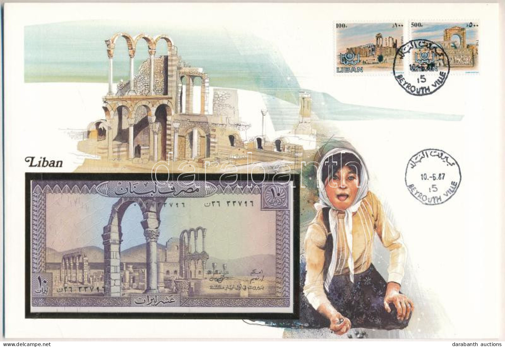 Libanon 1986. 10L Felbélyegzett Borítékban, Bélyegzéssel T:UNC Lebanon 1986. 10 Livres In Envelope With Stamp And Cancel - Ohne Zuordnung