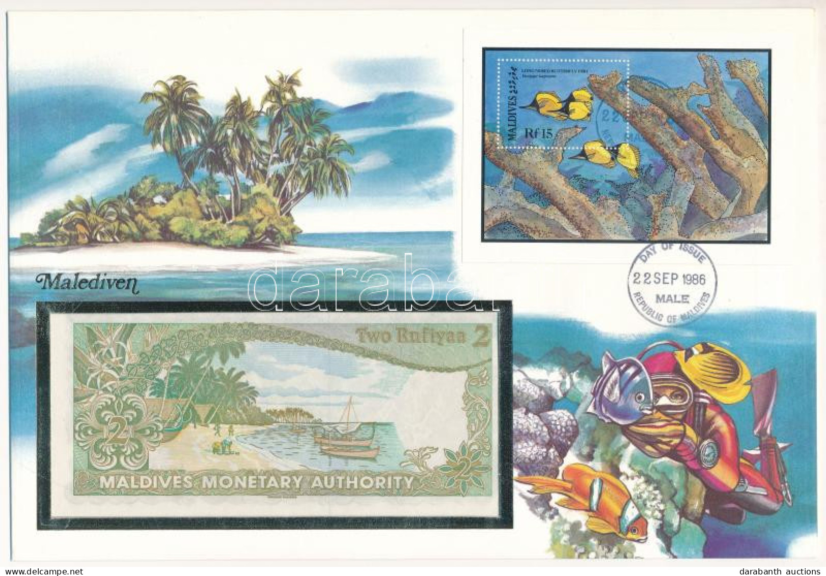 Maldív-szigetek 1983. 2R Felbélyegzett Borítékban, Bélyegzéssel T:I  Maldives 1983. 2 Rufiyaa In Envelope With Stamp And - Non Classés