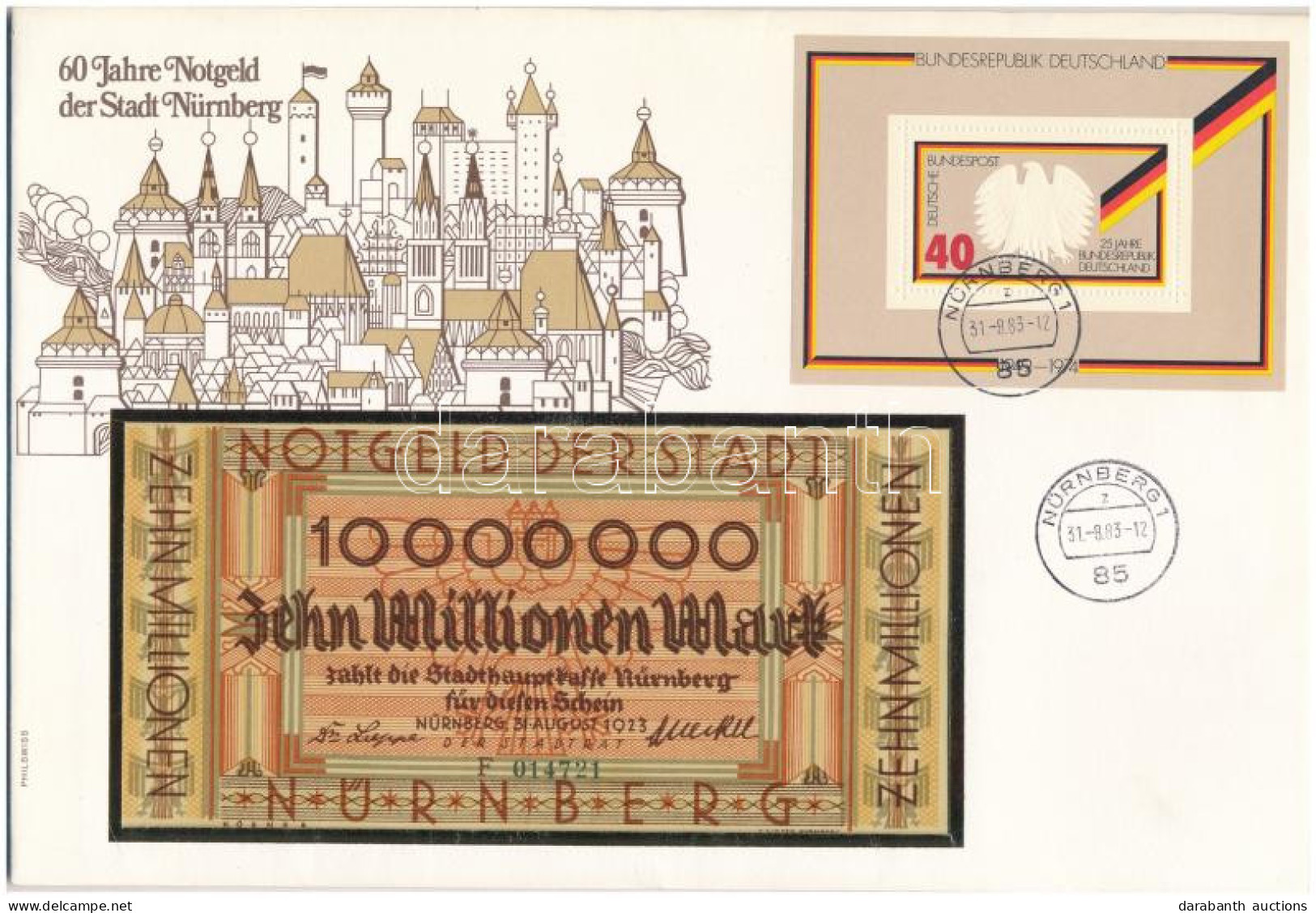 Németország / Weimari Köztársaság / Nürnberg 1923. 10.000.000M Bankjegyes Borítékban Bélyeggel és Bélyegzéssel T:F Germa - Unclassified