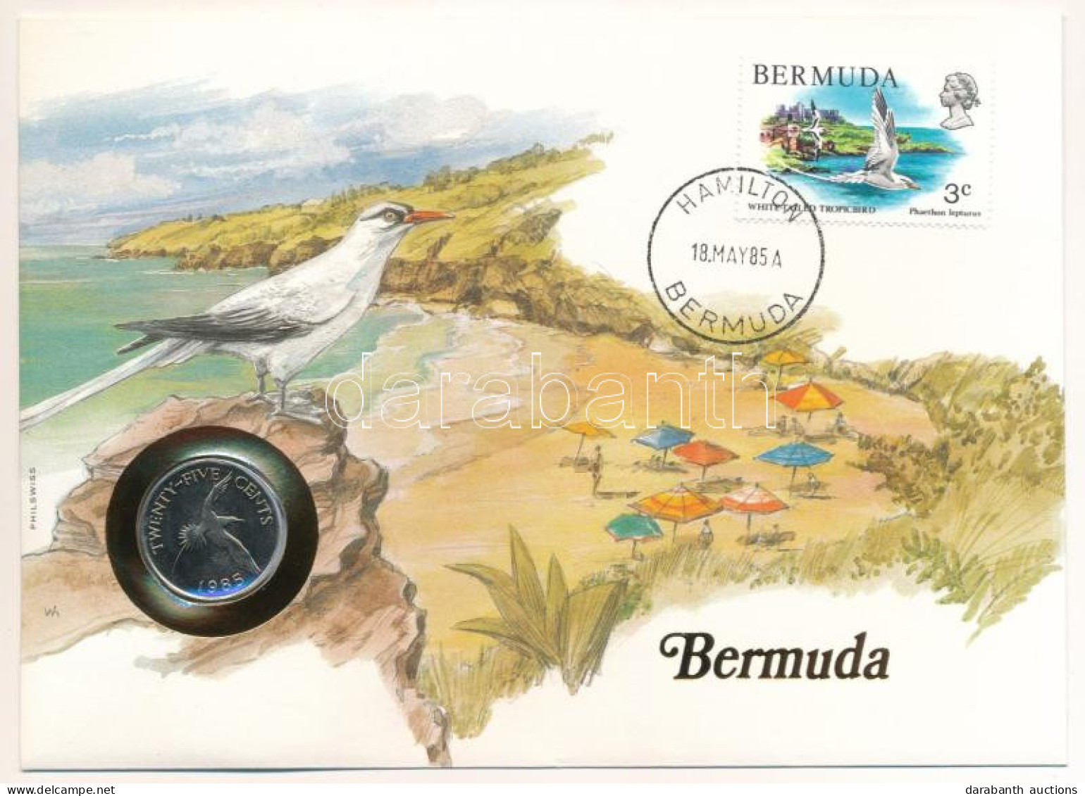 Bermuda 1985. 25c Felbélyegzett Borítékban, Bélyegzéssel, Német Nyelvű Leírással T:UNC Bermuda 1985. 25 Cents In Envelop - Zonder Classificatie
