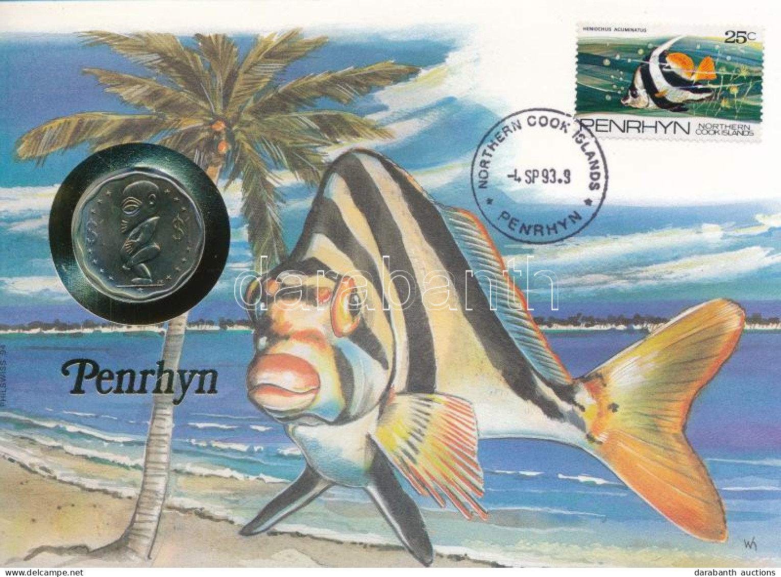 Cook-szigetek / Penrhyn 1992. 1$ Felbélyegzett Borítékban, Bélyegzéssel, Német Nyelvű Leírással T:UNC Cook Islands / Pen - Sin Clasificación