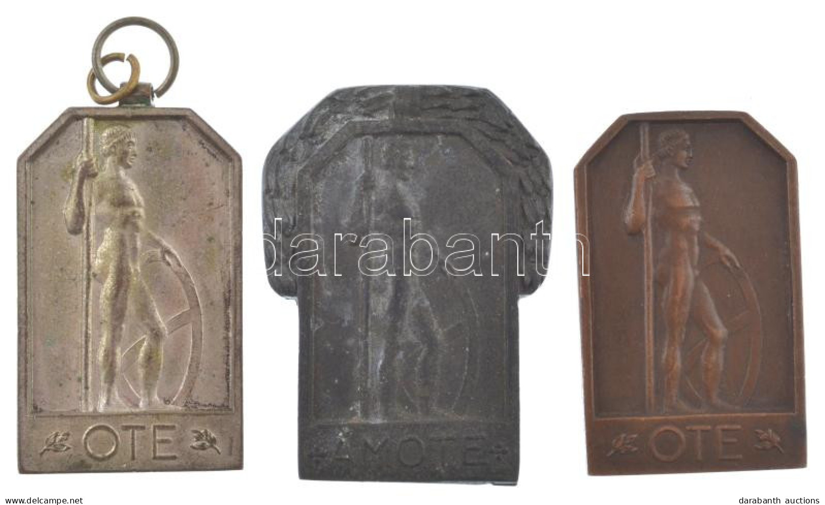 ~1930. "OTE" Bronz és Ezüstözött Bronz Sportérem (2db, Egyik Füllel) (23x38mm) + "AMOTE" Zn Sportérem (30x38mm) T:XF,VF - Non Classés