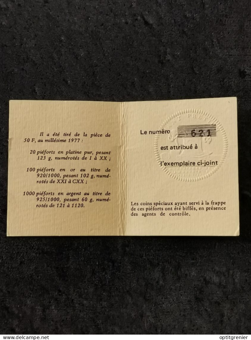COFFRET PIEFORT ARGENT 50 FRANCS HERCULE 1977 N° 621/465 AU REEL / SILVER FRANCE