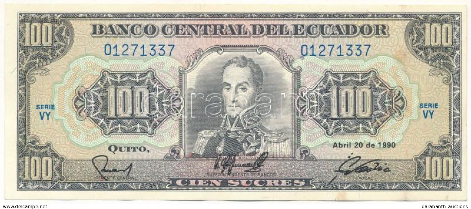Ecuador 1990. 100S T:F Szép Papír Ecuador 1990. 100 Sucres C:F Fine Paper Krause P#123 - Sin Clasificación
