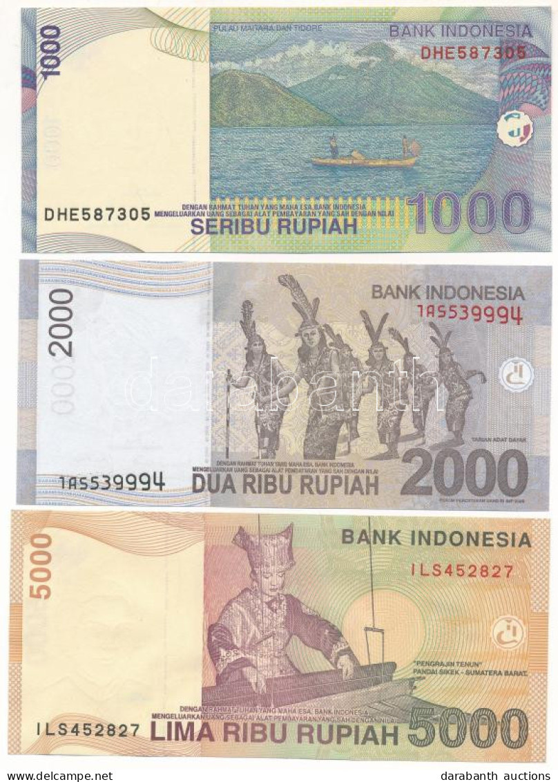 Indonézia 2000. 1000R + 2009. 2000R + 5000R T:UNC-F Szép Papír Indonesia 2000. 1000 Rupiah + 2009. 2000 Rupiah + 5000 Ru - Ohne Zuordnung