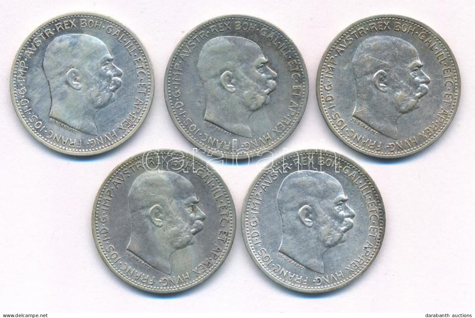 Ausztria 1912-1916. 1K Ag "Ferenc József" (5xklf) T:AU,XF Patina Austria 1912-1916. 1 Corona Ag "Franz Joseph" (5xdiff)  - Non Classés